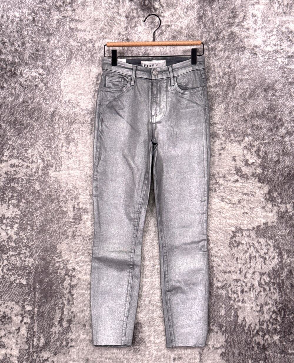Frank & Eileen Jeans 26 Womens Sligo Skinny Silver Metallic Wax Coated Denim